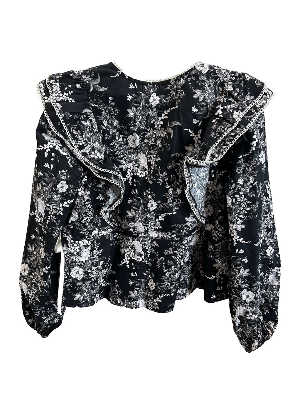 Listicle Women's Black Floral Print Babydoll Blouse Size L NWT Ruffle Coquette - Picture 3 of 7